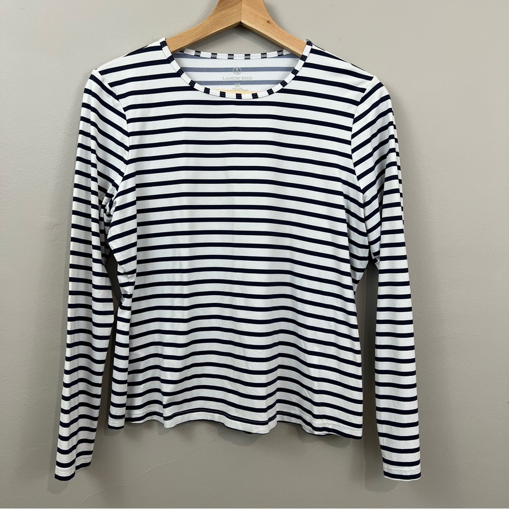 Land's End Long Sleeve Rash Guard - Navy Stripe | Size MP / 10-12